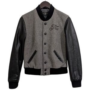 True Religion Women’s Richie Varsity Jacket Wool & Real Sheep Leather Gray Small